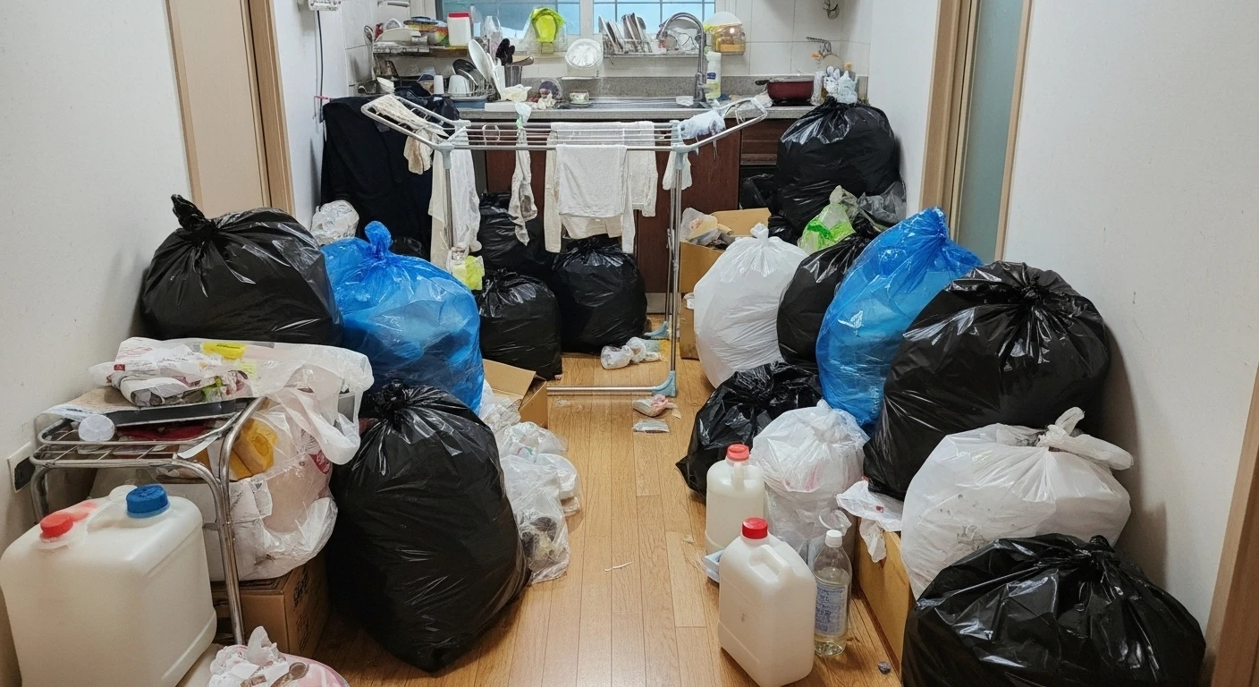 주방 생활폐기물봉투 바닥적재 주방바닥 설명용 이미지